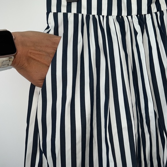 ZARA Navy & White Striped A-Line Pleated Skirt with Pockets- Sz Small - … - Picture 2 of 6